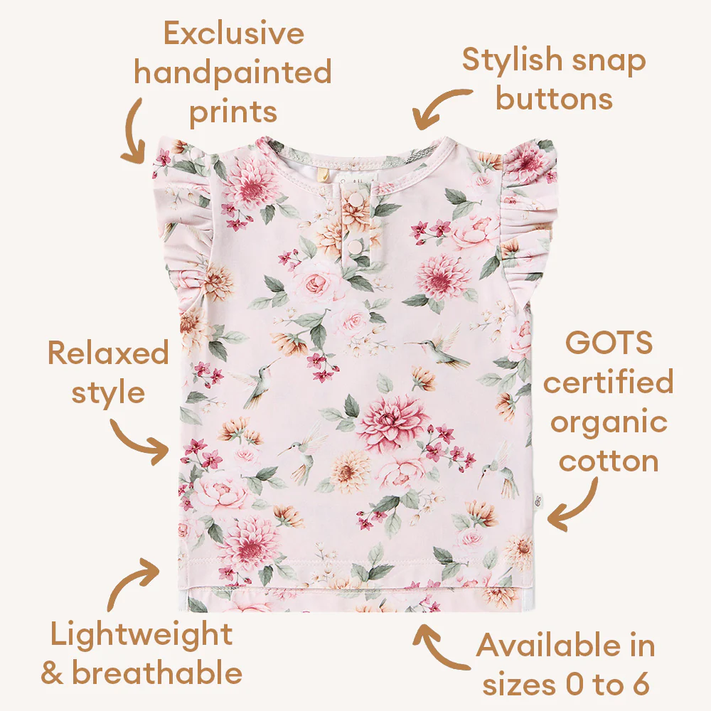 Birds & Blooms Organic Short Sleeve Top with Frill - Image 5