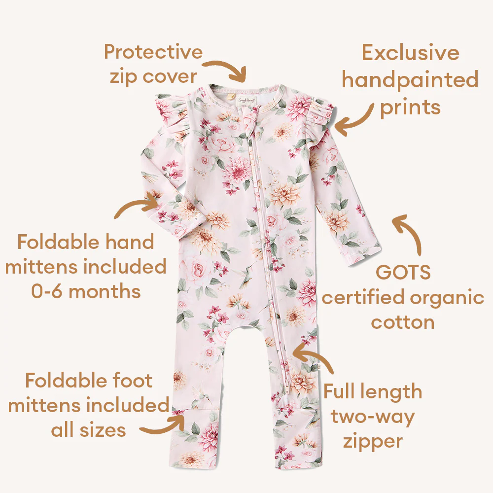 Birds & Blooms Organic Snugglesuit Convertible Romper with Frill - Image 6