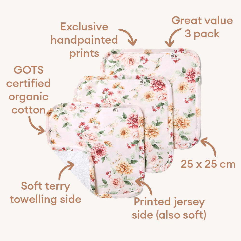 Birds & Blooms Organic Wash Cloths - 3 Pack - Image 2
