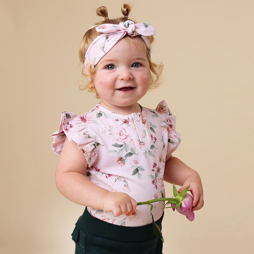 Birds & Blooms Short Sleeve Organic Bodysuit with Frill - Image 11