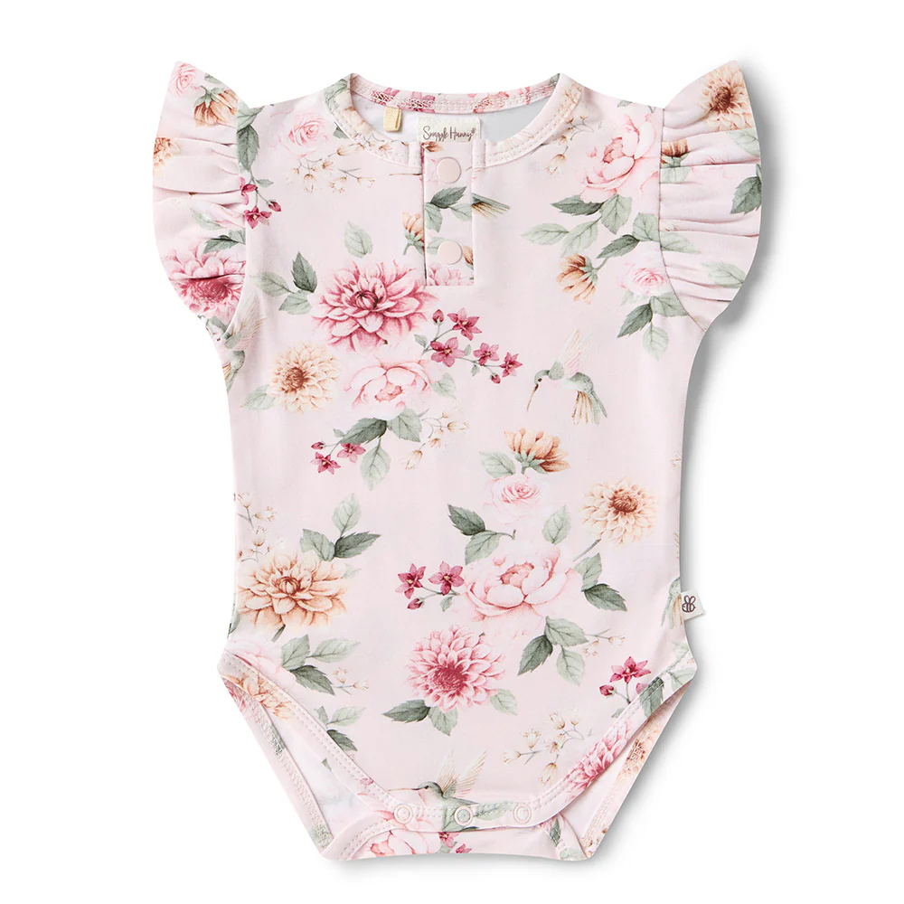 Birds & Blooms Short Sleeve Organic Bodysuit with Frill - Image 2