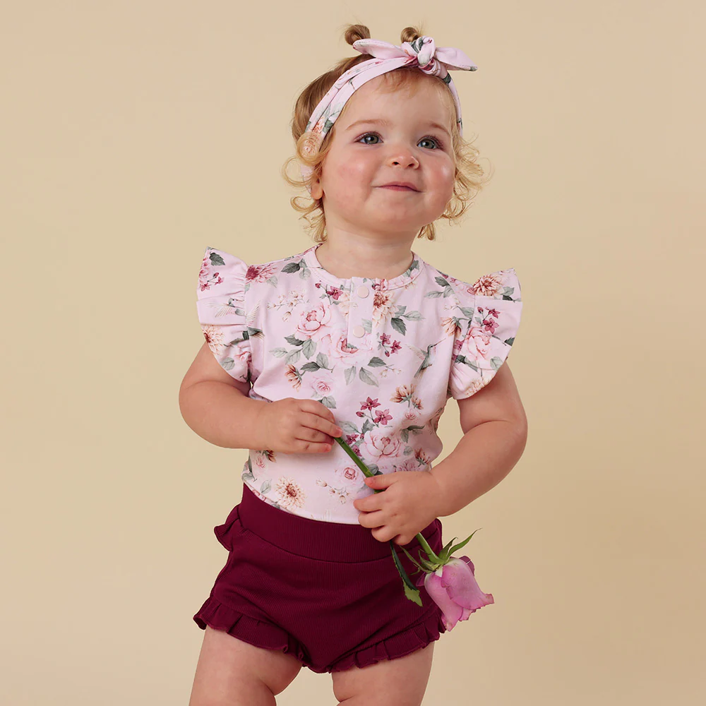 Birds & Blooms Short Sleeve Organic Bodysuit with Frill - Image 4