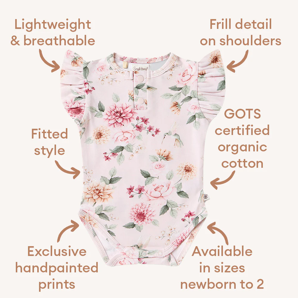 Birds & Blooms Short Sleeve Organic Bodysuit with Frill - Image 6