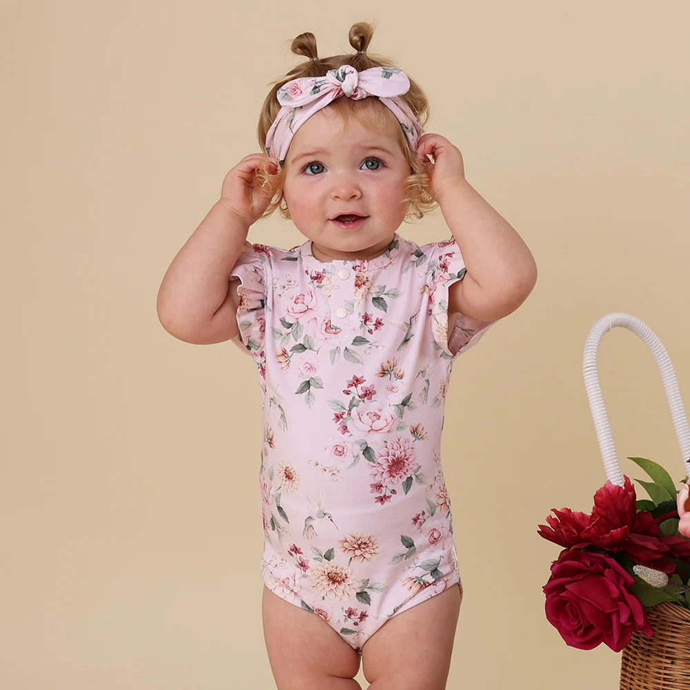 Birds & Blooms Short Sleeve Organic Bodysuit with Frill - Image 8