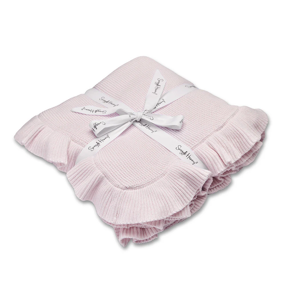 Blush Pink Ruffle Knit Organic Baby Blanket - Image 2