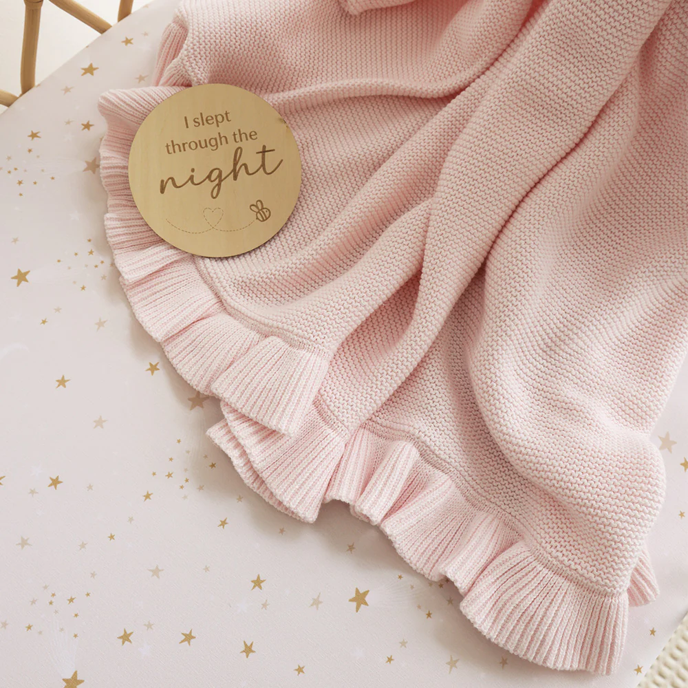 Blush Pink Ruffle Knit Organic Baby Blanket - Image 3