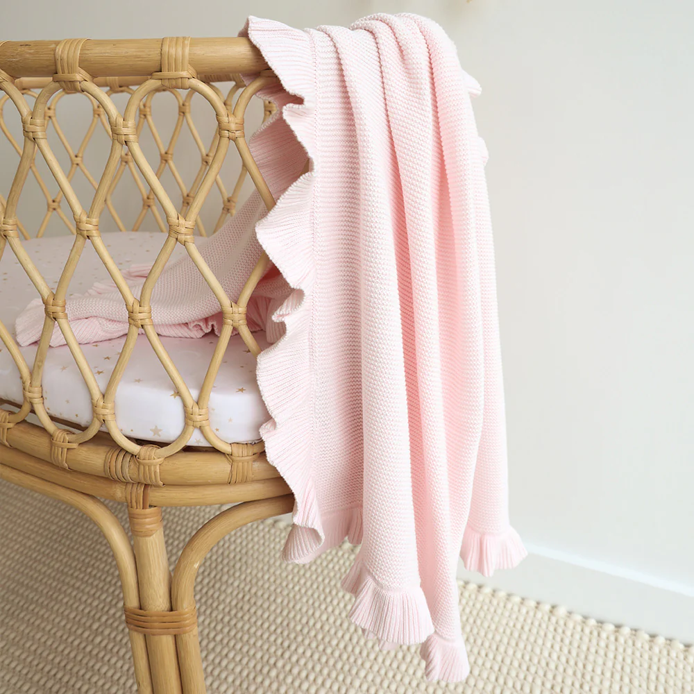Blush Pink Ruffle Knit Organic Baby Blanket - Image 4