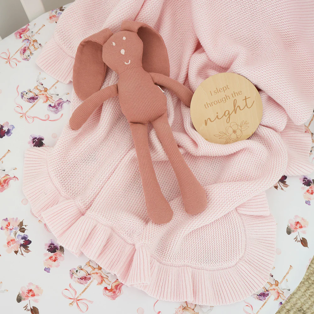 Blush Pink Ruffle Knit Organic Baby Blanket - Image 5