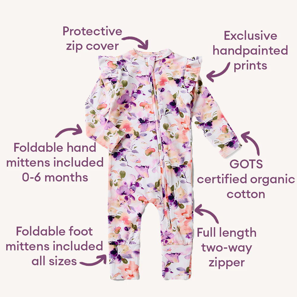 Blushing Beauty Organic Snugglesuit Convertible Romper with Frill - Image 4
