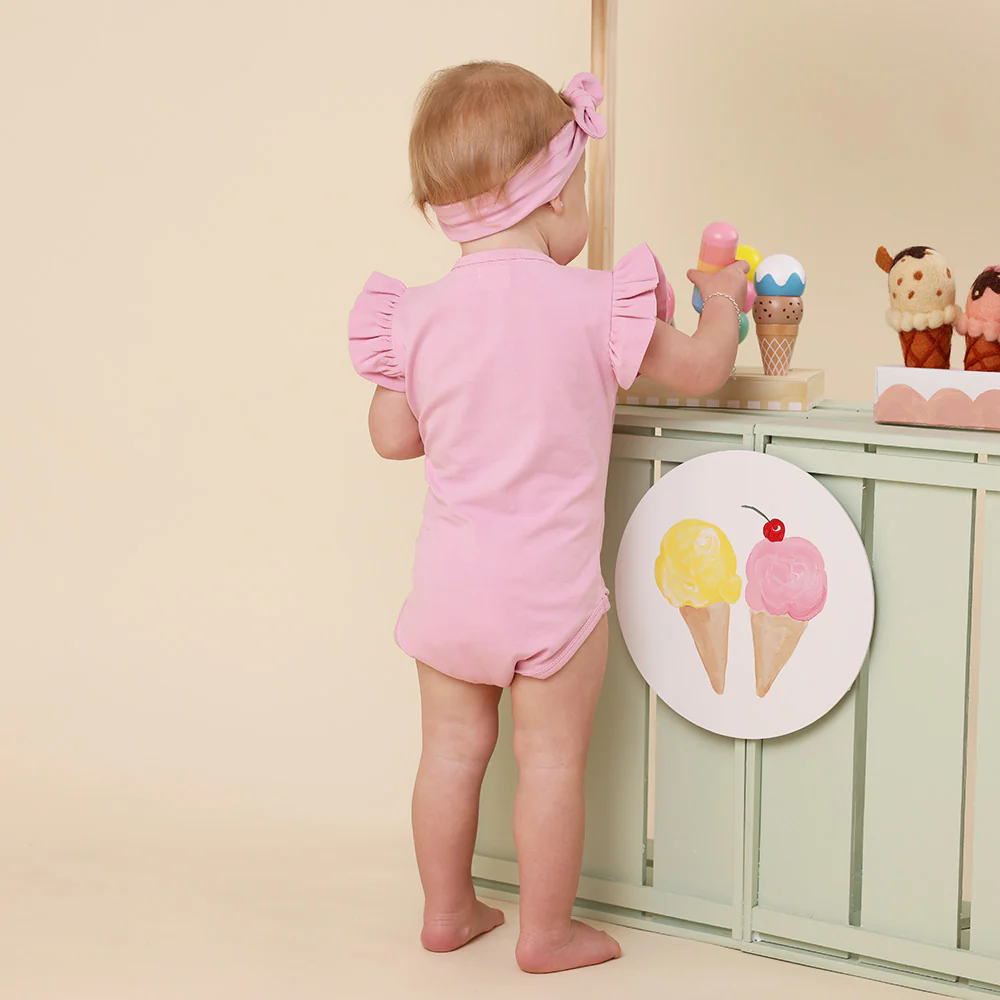 Bubblegum Short Sleeve Organic Bodysuit with Frill - Image 3