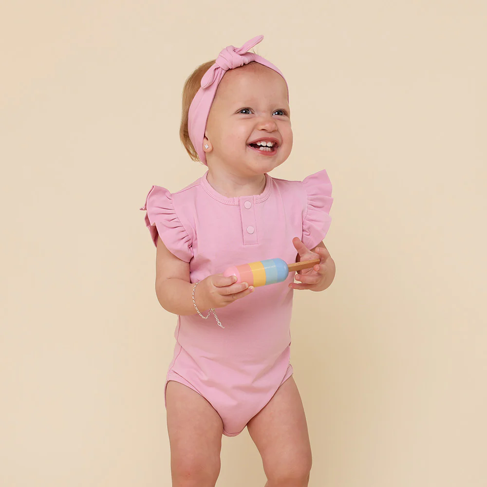 Bubblegum Short Sleeve Organic Bodysuit with Frill - Image 4