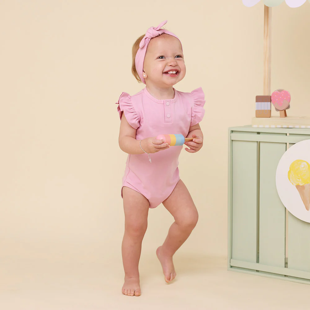 Bubblegum Short Sleeve Organic Bodysuit with Frill - Image 5