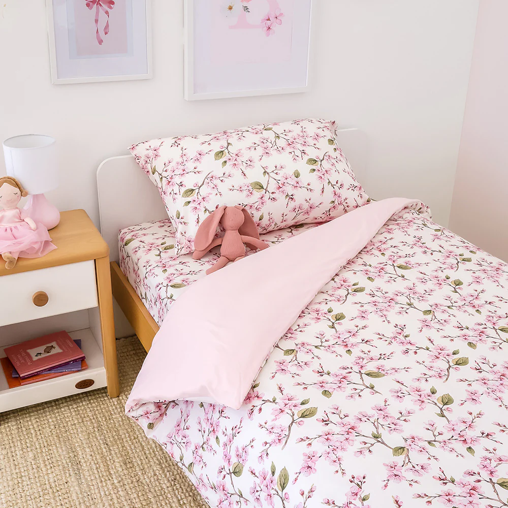 Bundle - Cherry Blossom Double Bedding - 1 x Sheet + 1 x Quilt Cover + 2 x Pillowcases - Image 2