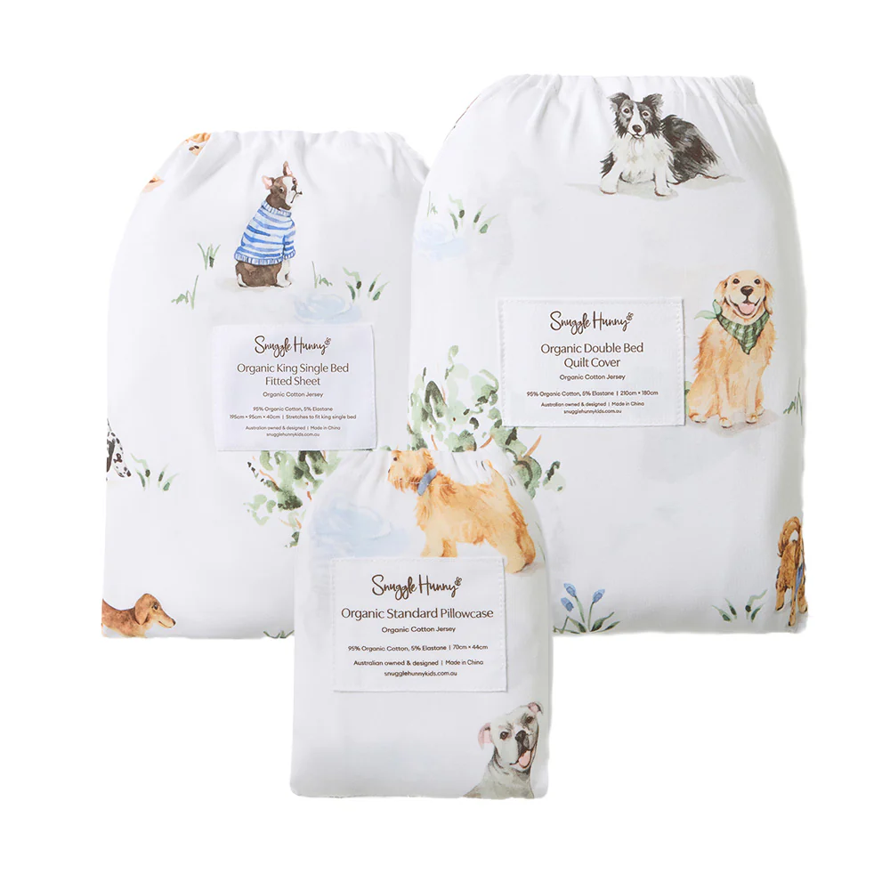 Bundle - Dog Park King Single Bedding - 1 x Sheet + 1 x Quilt Cover + 1 x Pillowcase