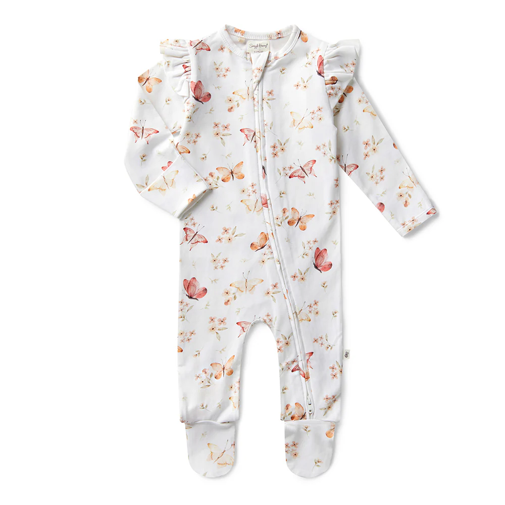 Butterfly Organic Snuggle Sleepsuit Zip Footie with Frill - Image 2