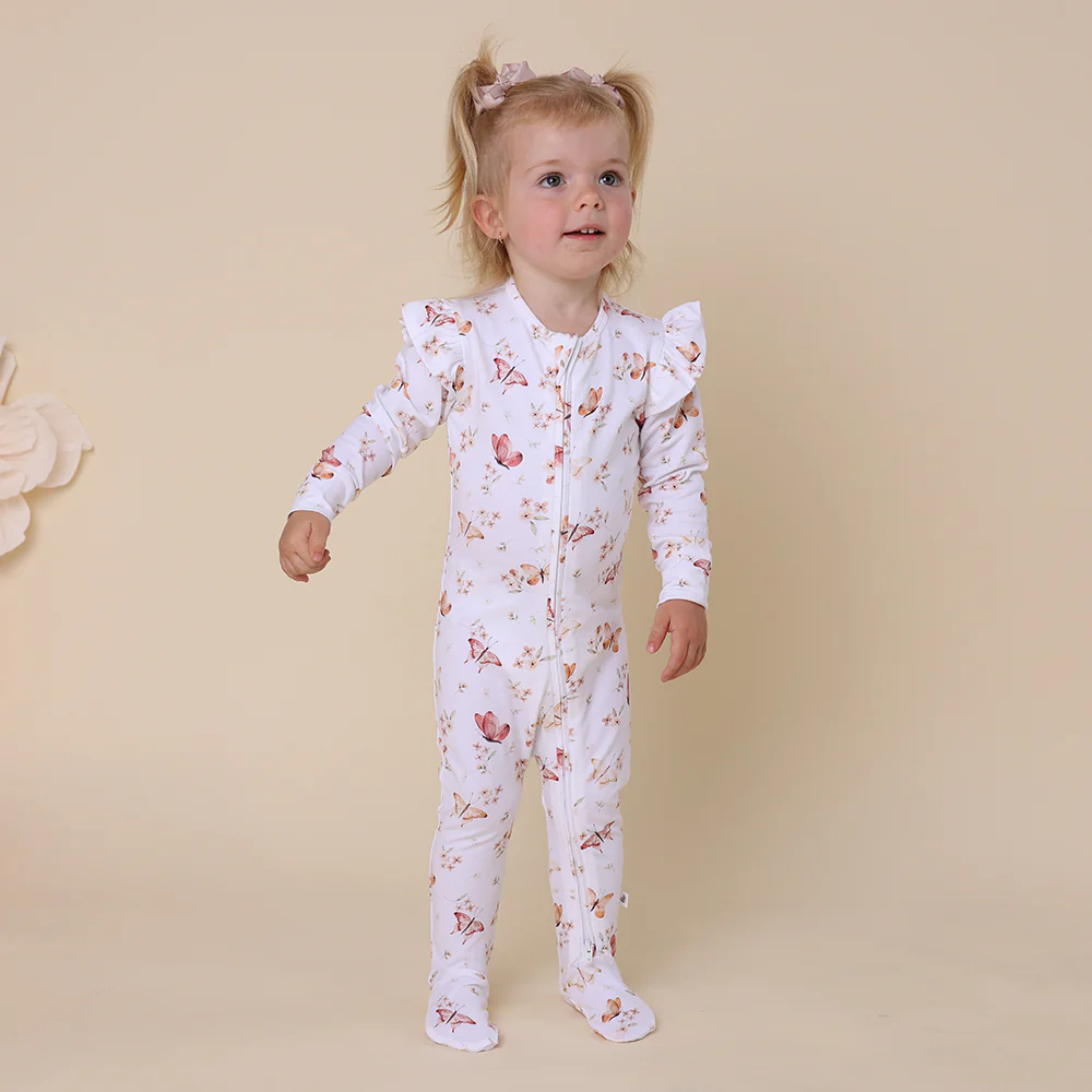 Butterfly Organic Snuggle Sleepsuit Zip Footie with Frill - Image 3