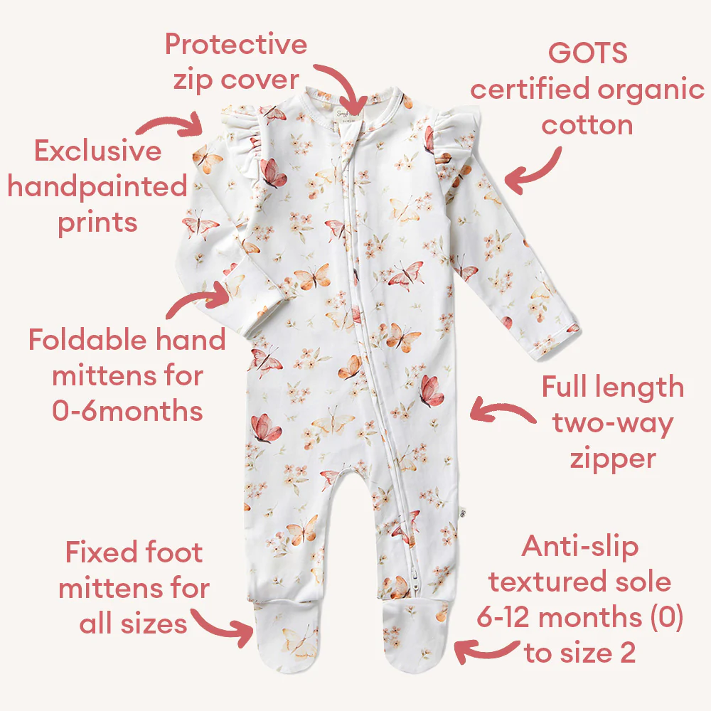 Butterfly Organic Snuggle Sleepsuit Zip Footie with Frill - Image 4