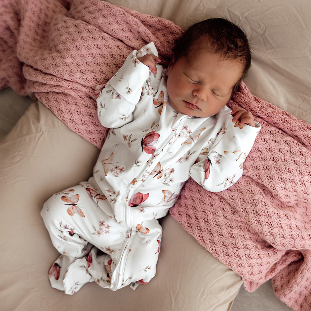 Butterfly Organic Snuggle Sleepsuit Zip Footie with Frill - Image 5