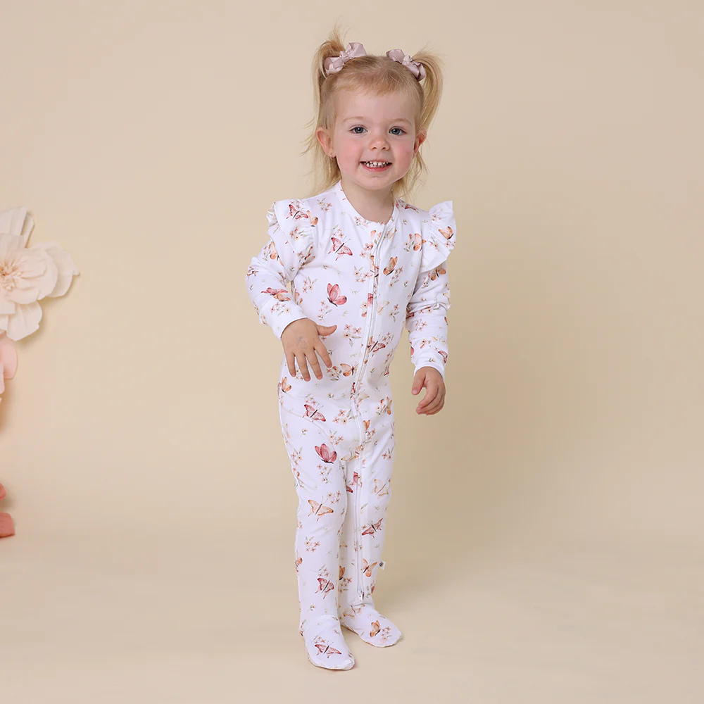 Butterfly Organic Snuggle Sleepsuit Zip Footie with Frill - Image 6