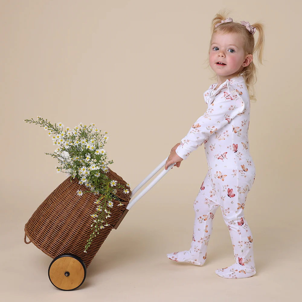 Butterfly Organic Snuggle Sleepsuit Zip Footie with Frill - Image 7