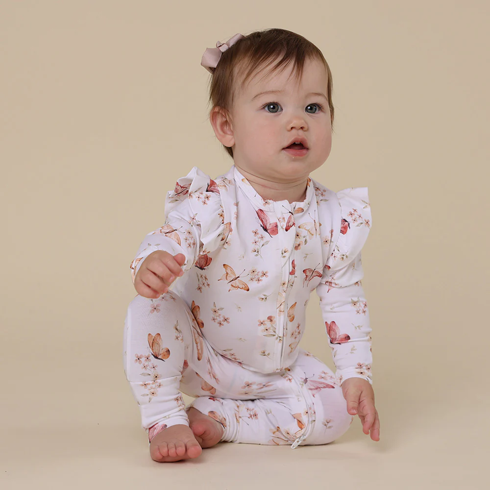 Butterfly Organic Snugglesuit Convertible Romper with Frill - Image 3