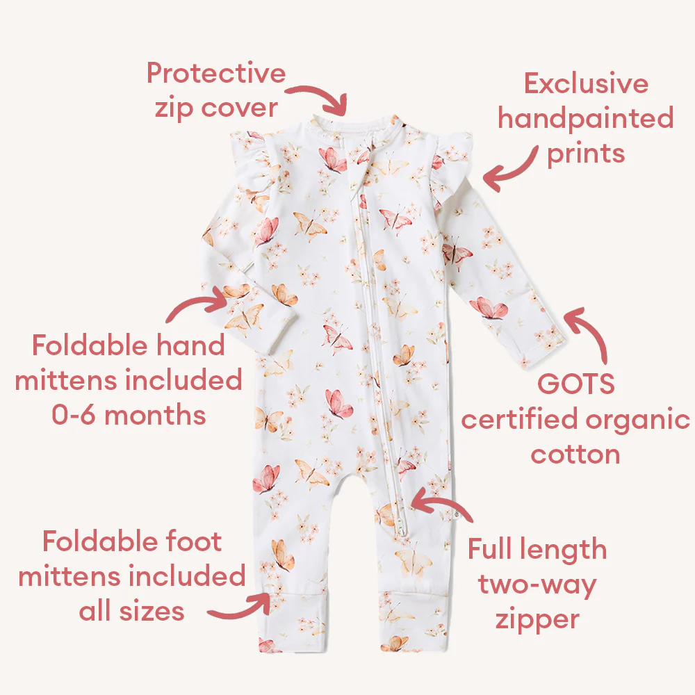 Butterfly Organic Snugglesuit Convertible Romper with Frill - Image 4