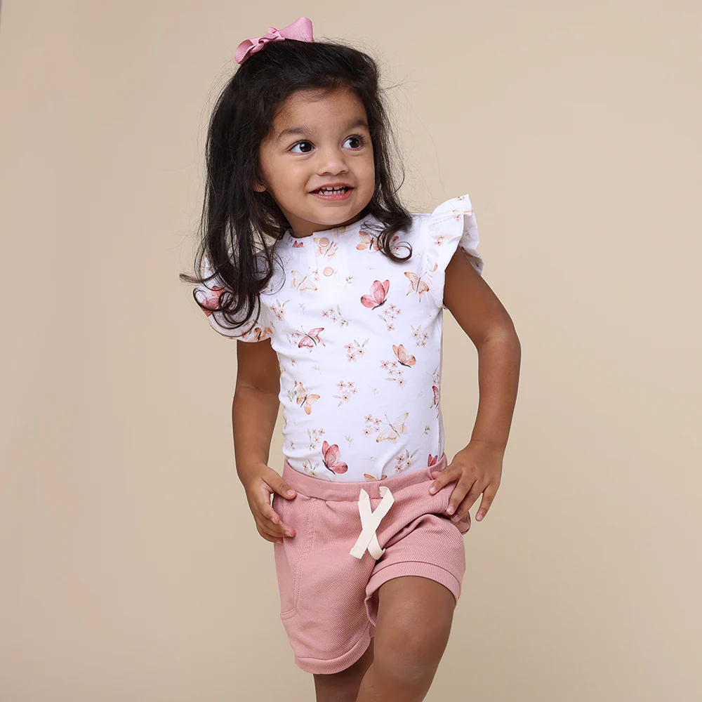 Butterfly Short Sleeve Organic Bodysuit with Frill - Image 3