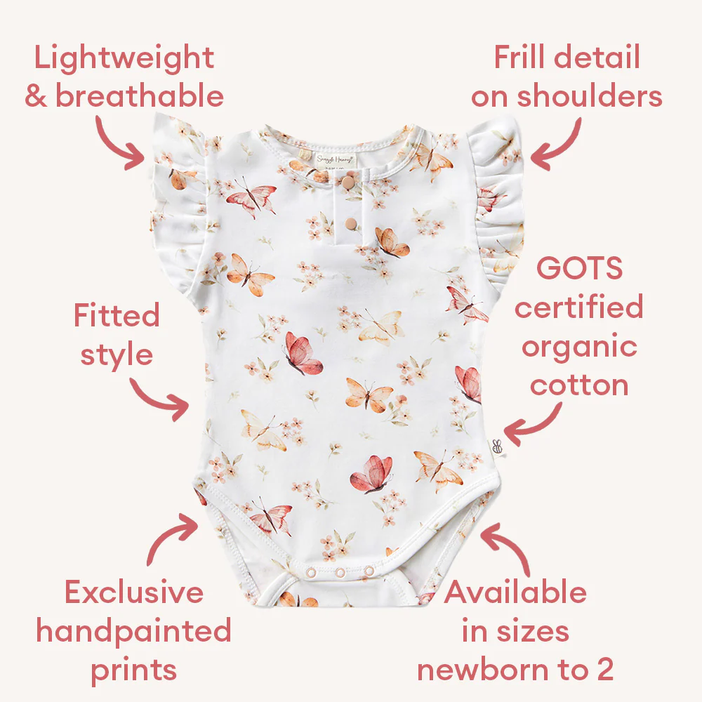 Butterfly Short Sleeve Organic Bodysuit with Frill - Image 4