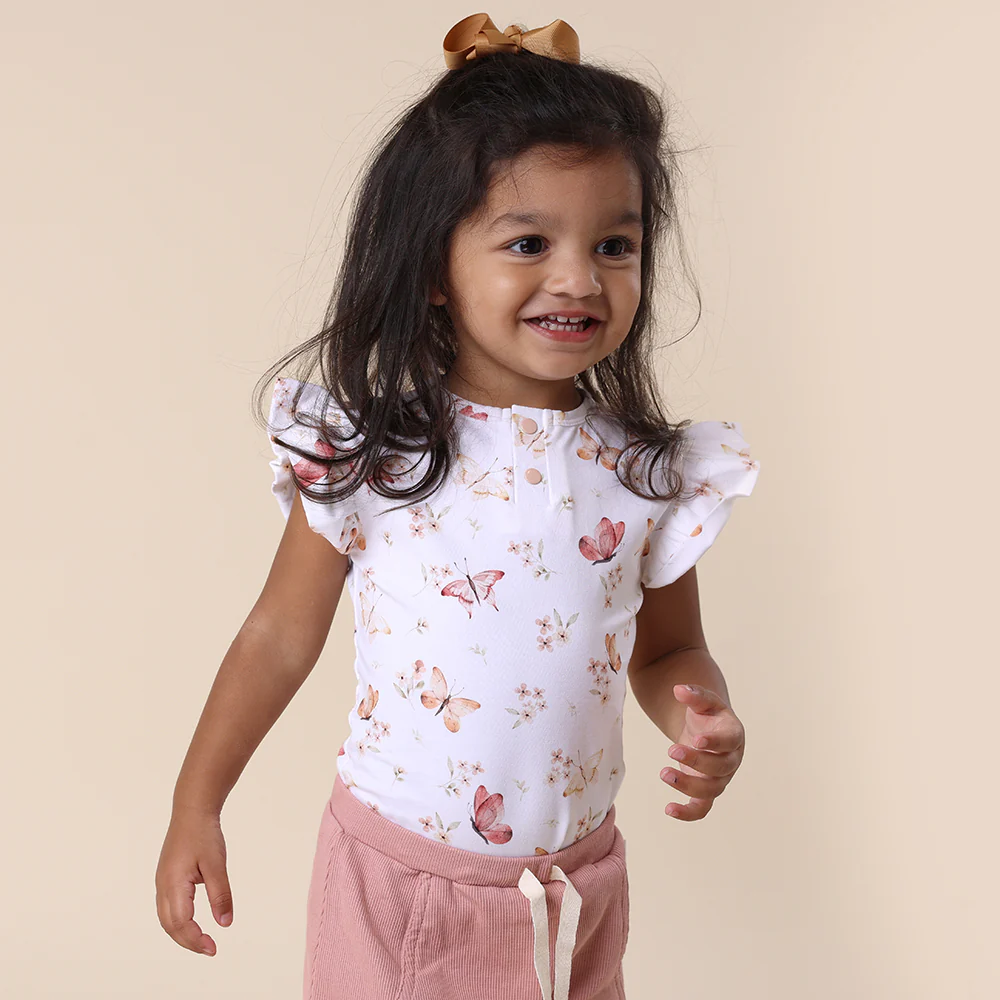 Butterfly Short Sleeve Organic Bodysuit with Frill - Image 8