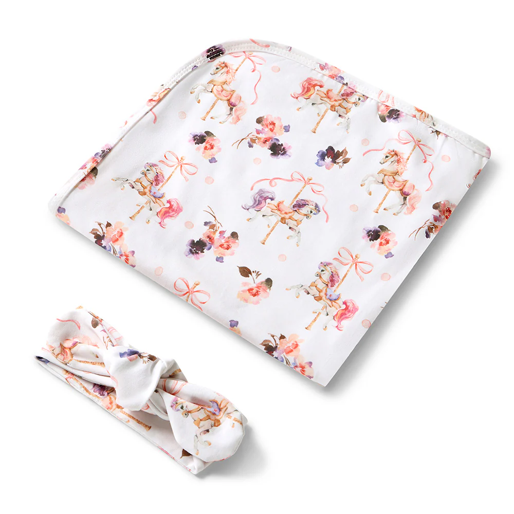 Carousel Organic Jersey Wrap & Topknot Set - Image 2