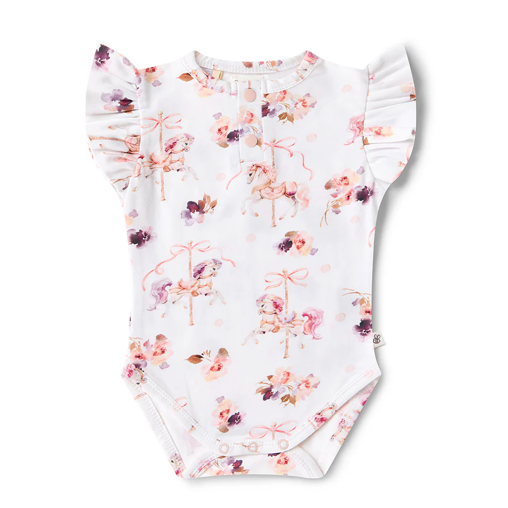 Carousel Short Sleeve Organic Bodysuit with Frill - Image 2