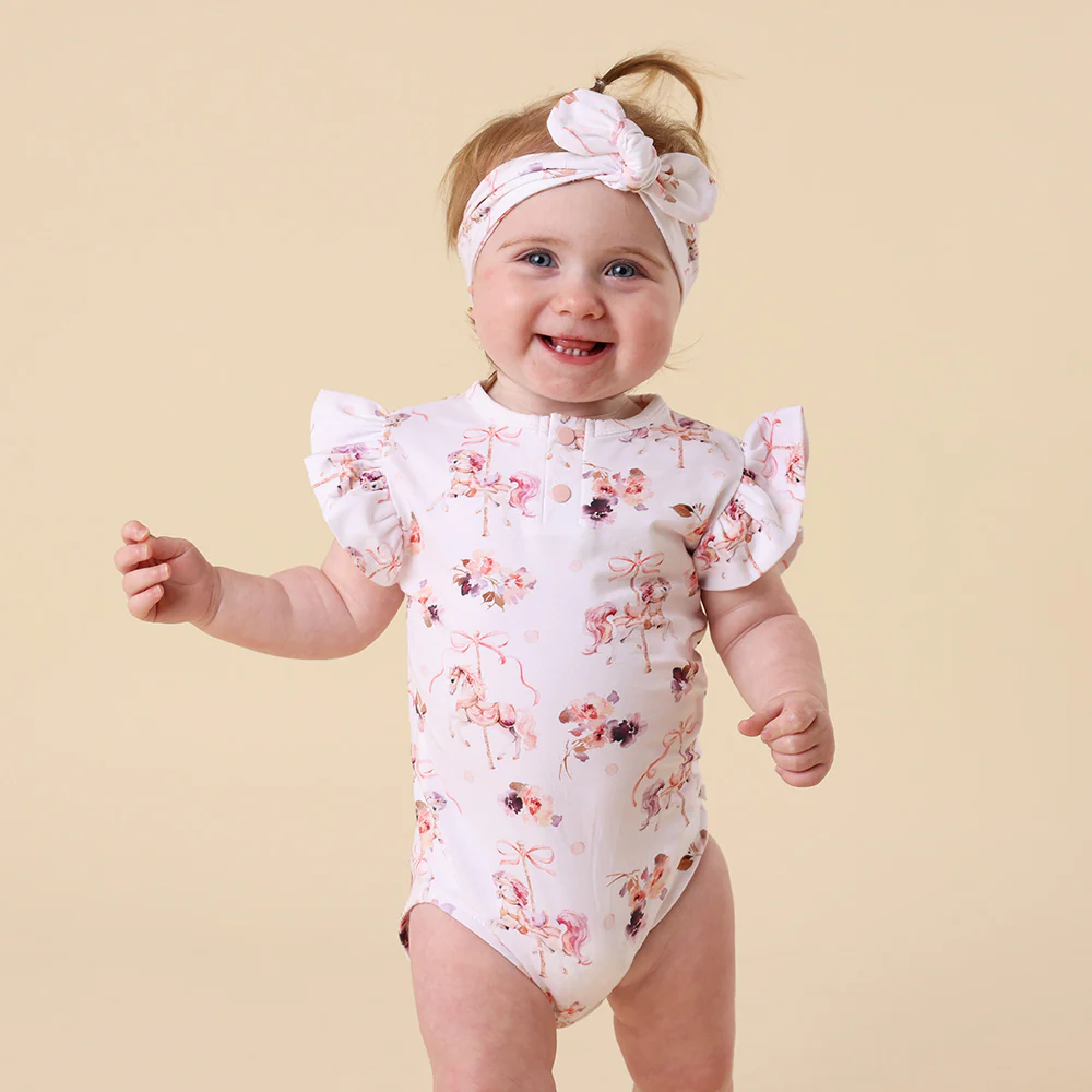 Carousel Short Sleeve Organic Bodysuit with Frill - Image 3