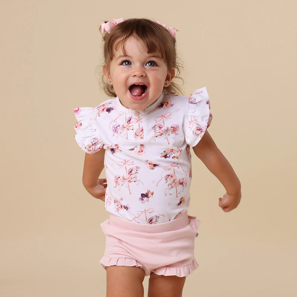 Carousel Short Sleeve Organic Bodysuit with Frill - Image 4