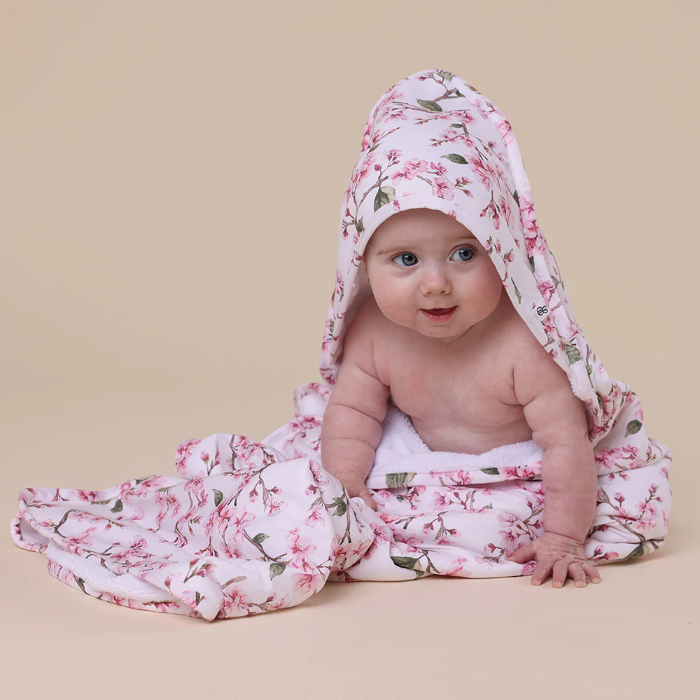 Cherry Blossom Organic Baby Towel & Wash Cloth Set - Image 2