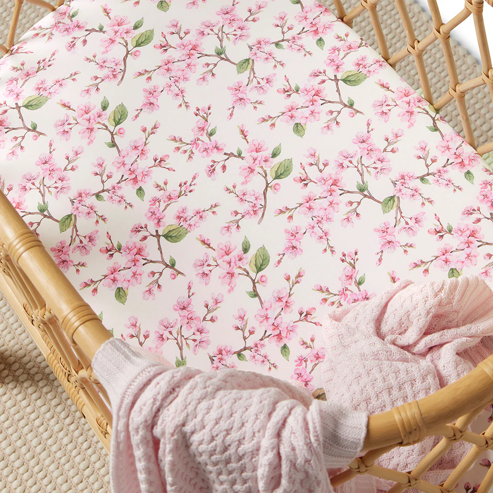 Cherry Blossom Organic Bassinet Sheet / Change Pad Cover - Image 2