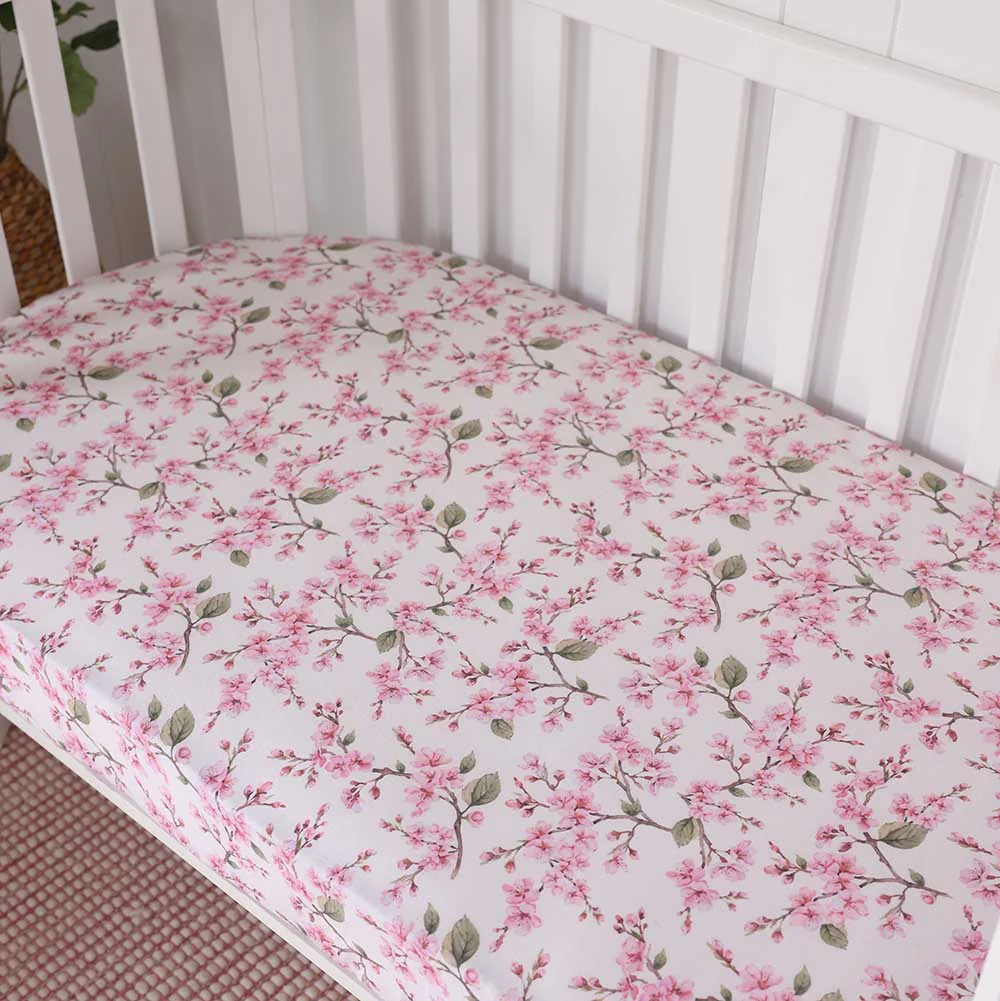 Cherry Blossom Organic Fitted Cot Sheet - Image 11