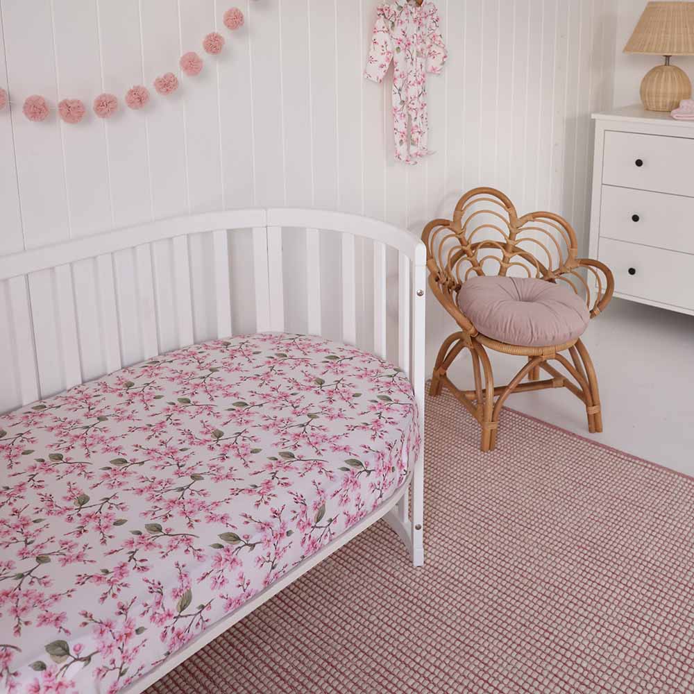 Cherry Blossom Organic Fitted Cot Sheet - Image 12