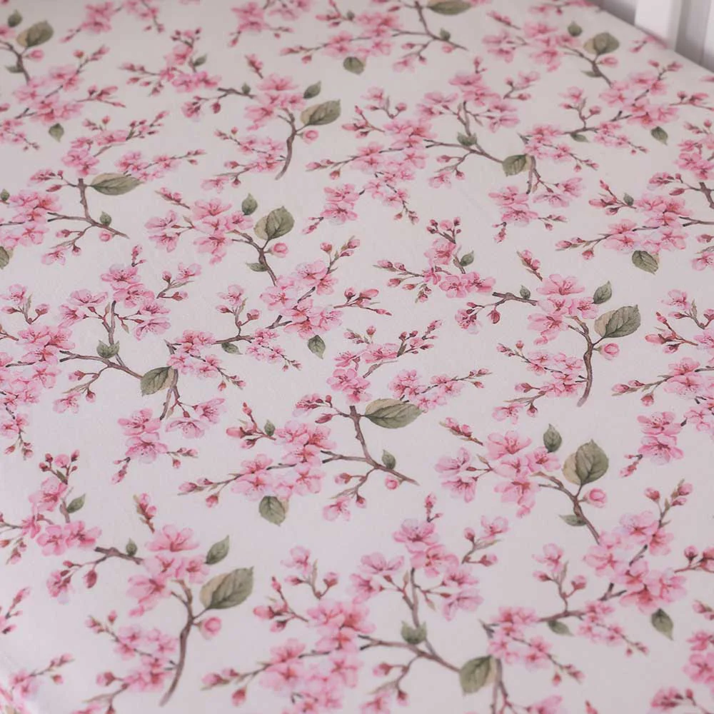 Cherry Blossom Organic Fitted Cot Sheet - Image 2