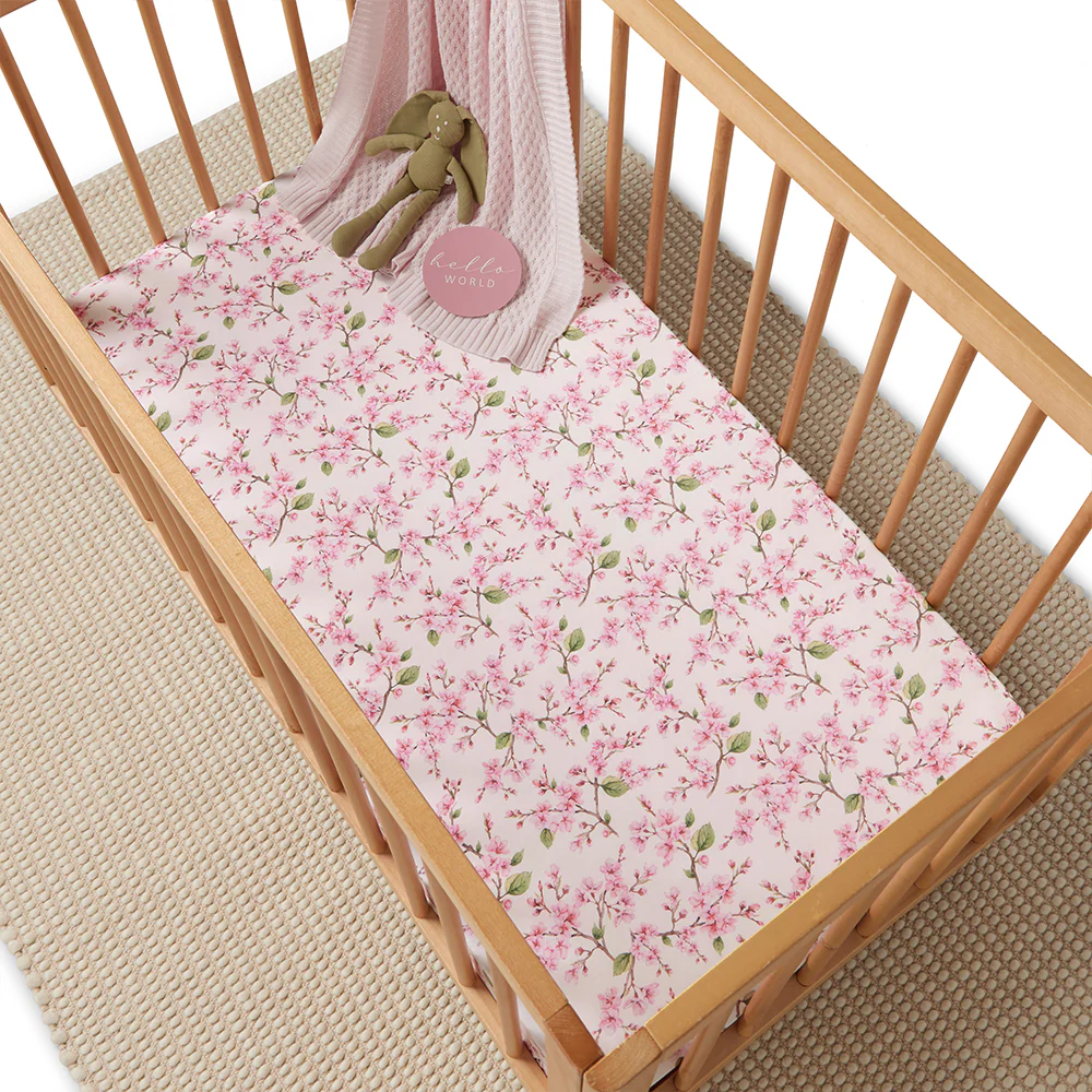 Cherry Blossom Organic Fitted Cot Sheet - Image 7