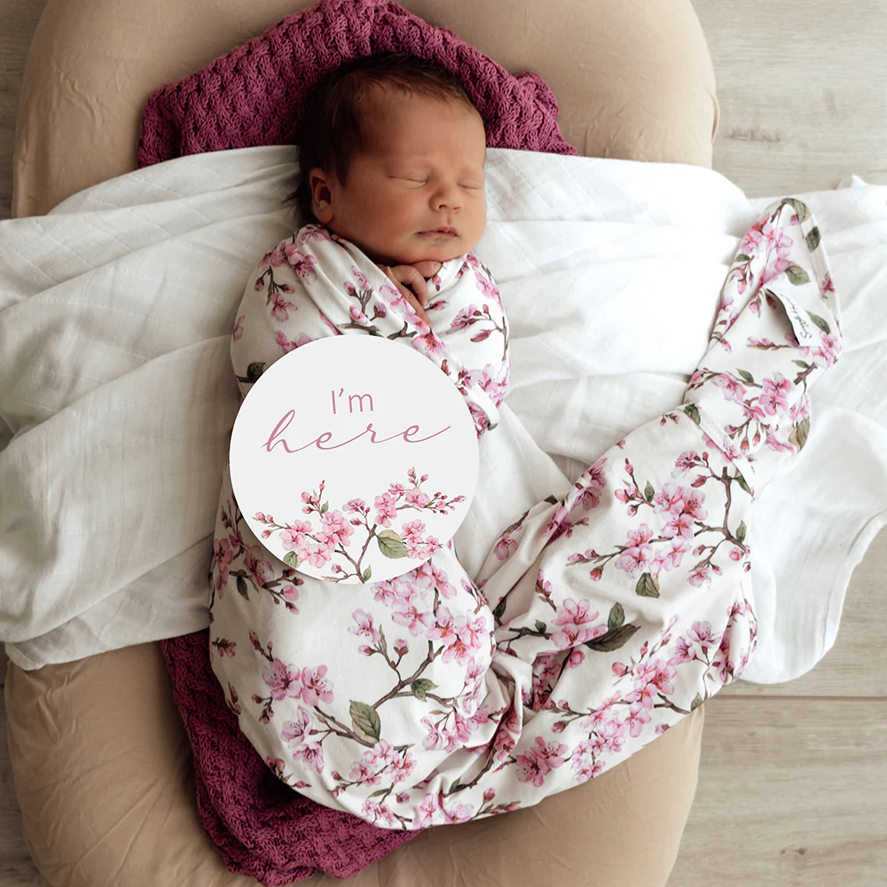 Cherry Blossom Organic Jersey Wrap & Topknot Set - Image 3