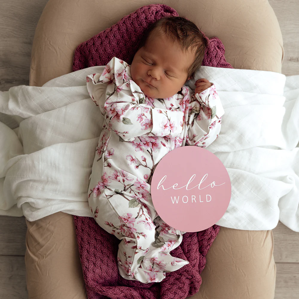 Cherry Blossom Organic Snuggle Sleepsuit Zip Footie with Frill - Image 8