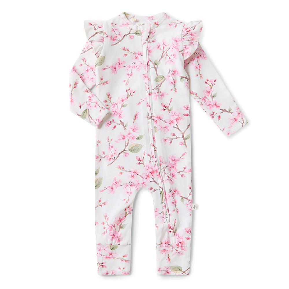 Cherry Blossom Organic Snugglesuit Convertible Romper with Frill - Image 2