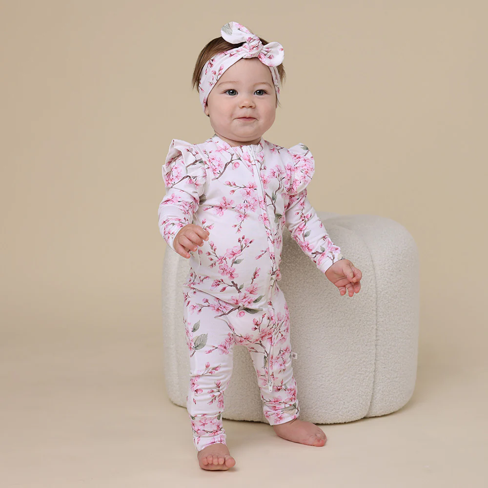 Cherry Blossom Organic Snugglesuit Convertible Romper with Frill - Image 3