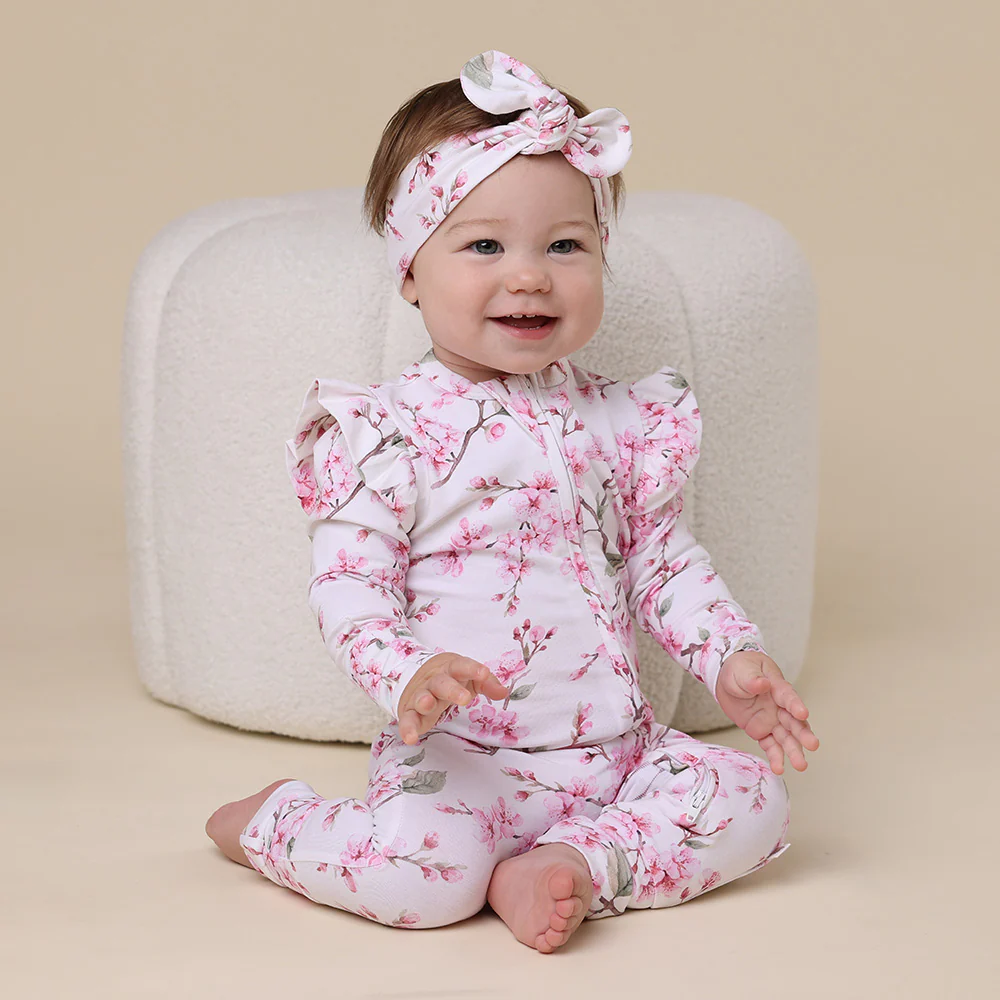 Cherry Blossom Organic Snugglesuit Convertible Romper with Frill - Image 5