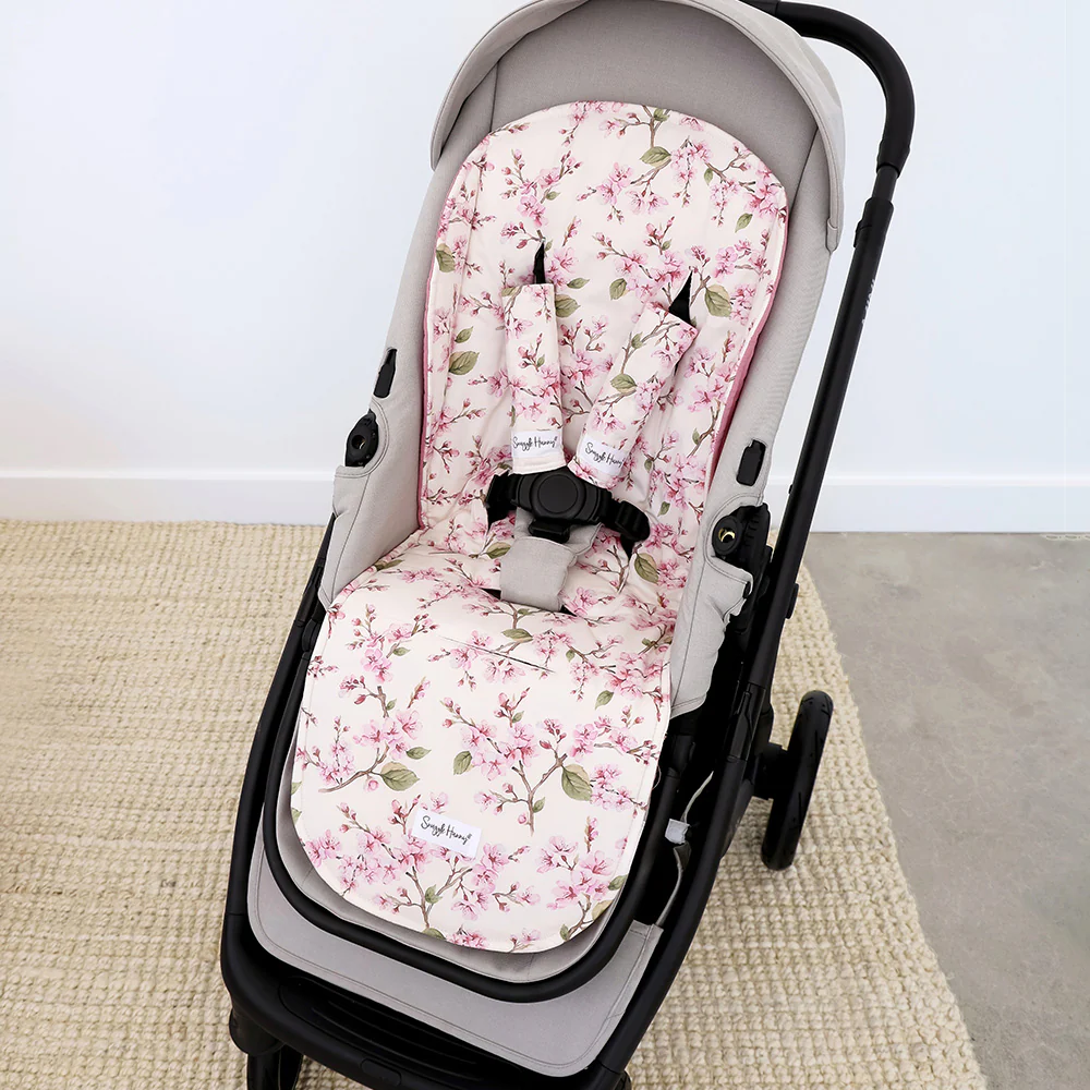 Bundle - Cherry Blossom Pram Liner & Strap Cover Set - Image 2