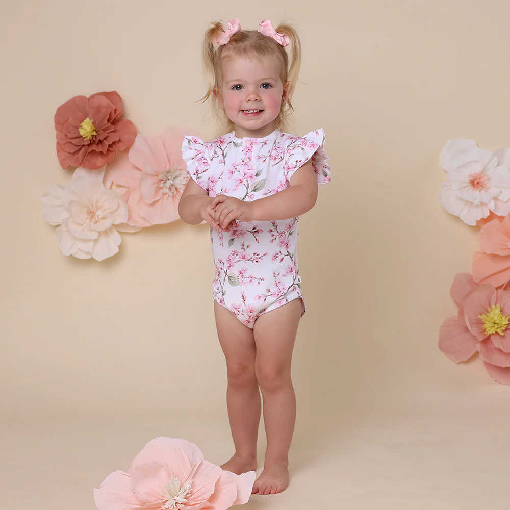 Cherry Blossom Short Sleeve Organic Bodysuit with Frill - Image 3