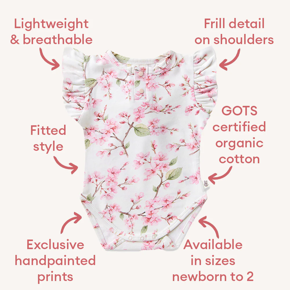 Cherry Blossom Short Sleeve Organic Bodysuit with Frill - Image 4