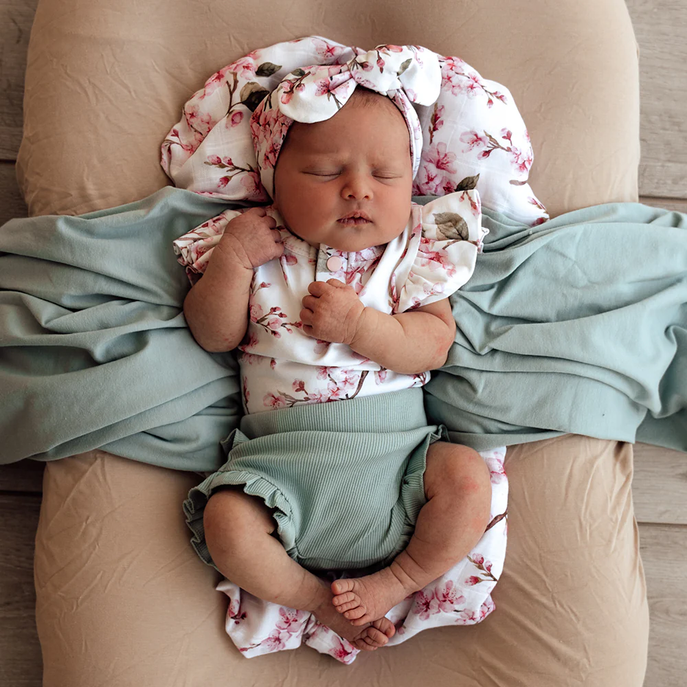 Cherry Blossom Short Sleeve Organic Bodysuit with Frill - Image 5