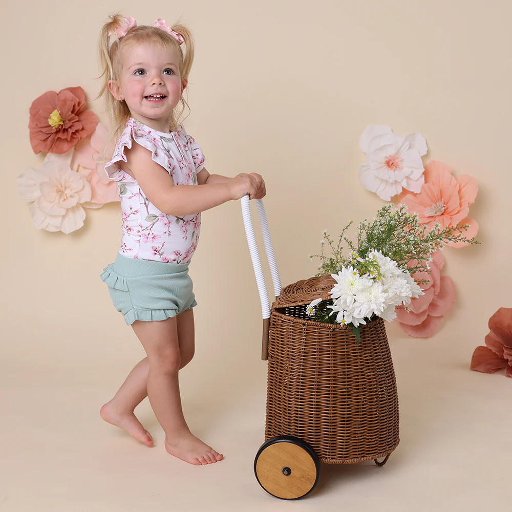 Cherry Blossom Short Sleeve Organic Bodysuit with Frill - Image 6
