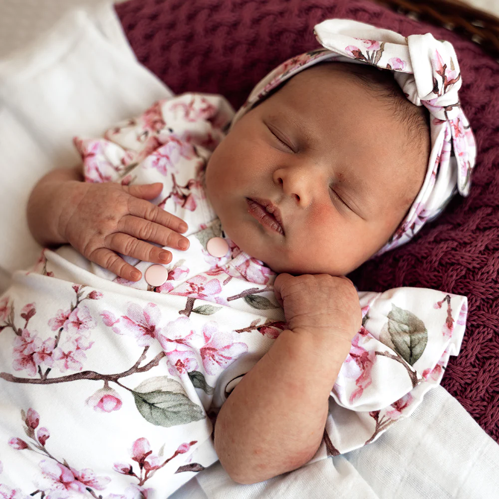 Cherry Blossom Short Sleeve Organic Bodysuit with Frill - Image 7
